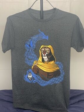 Kids Short Sleeve Graphic Tee - Charcoal with Yellow Hooded Panther Design